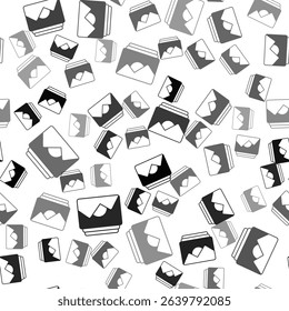 Black Photo frame icon isolated seamless pattern on white background. Vintage empty photos frame.  Vector