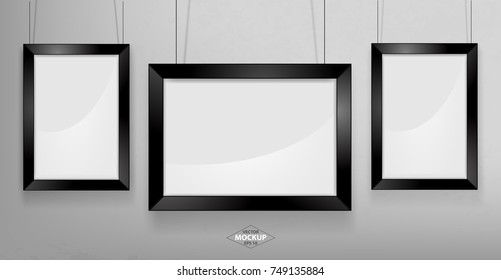 Black photo frame Mockup Vector Illustration. Empty red photo frames mockup on a concrete wall