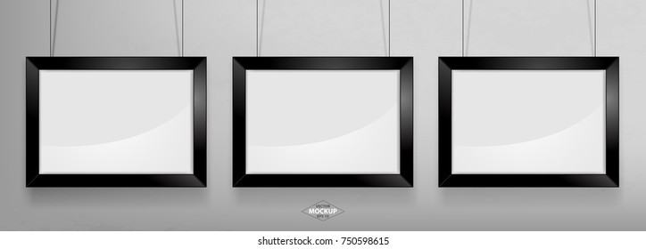 Black photo frame Mockup Vector Illustration. Empty red photo frames mockup on a concrete wall