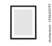 Black photo frame template. Blank rectangular vertical banner with empty gray center realistic design for picture and promotional vector image.