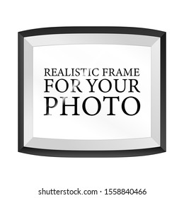 Black photo frame template isolated on white background. Realistic vector illustration, blank picture for gallery, text, empty mockup, interior, simple image object
