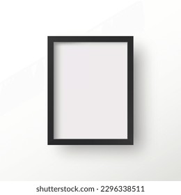 Black photo frame template with shadow, blank rectangular vertical.