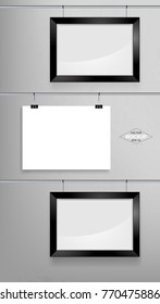 Black photo frame and white paper Mockup. Vector Illustration