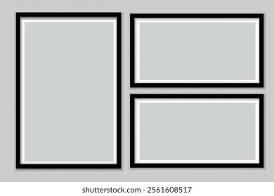 Black photo frames Defrent Square shape. Wall picture mock up set for photograph. Frames set mockup. EPS Vector illustration