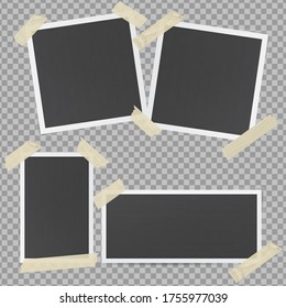 Black photo frames glued with transparent adhesive tape