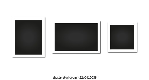 Black photo frames in vintage style.Vector card set . Photo frame mockup design. Empty photo with shadow 10 eps