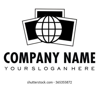 black photo globe image icon logo