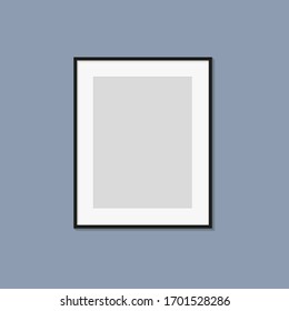 Black Photo Or Picture Frame With White Mat And Shades Isolated On Dark Gray Background. Vector Illustration. Wall Decor. Rectangle Vertical Photo Frame