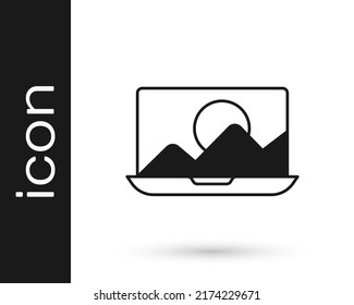 Black Photo retouching icon isolated on white background. Photographer, photography, retouch icon.  Vector