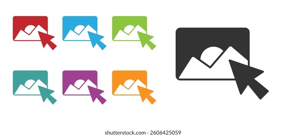 Black Photo retouching icon isolated on white background. Photographer, photography, retouch icon. Set icons colorful. Vector