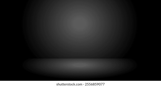 black photo studio background with gradient in center, stage for presentation