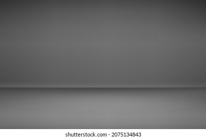 Black photo studio interior background. Show room empty space with soft gradient shadow decoration. Vector illustration