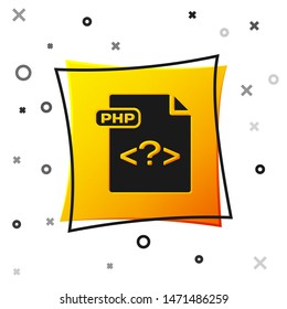 Black PHP file document. Download php button icon isolated on white background. PHP file symbol. Yellow square button. Vector Illustration