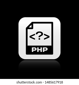 Black PHP file document. Download php button icon isolated on black background. PHP file symbol. Silver square button. Vector Illustration