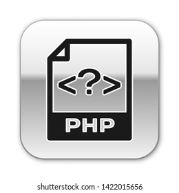 Black PHP file document icon. Download php button icon isolated on white background. PHP file symbol. Silver square button. Vector Illustration