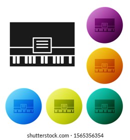 Black Piano icon isolated on white background. Musical instrument. Set icons colorful circle buttons. Vector Illustration