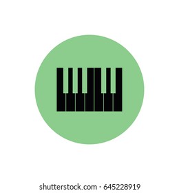 Black piano keys vector icon. Green button. Green circle