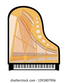 Black piano top view with the lid open.