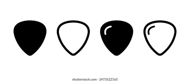 Schwarze Auswahl Gitarren Vektor-Symbole gesetzt. Linearer Kunststoff-Mediator zur Gitarre.