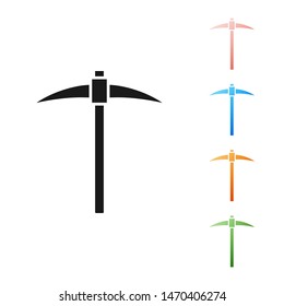 Black Pickaxe icon isolated on white background. Blockchain technology, cryptocurrency mining, bitcoin, digital money market, cryptocoin wallet. Set icons colorful. Vector Illustration