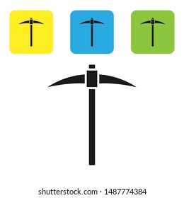 Black Pickaxe icon isolated on white background. Blockchain technology, cryptocurrency mining, bitcoin, digital money market, cryptocoin wallet. Set icons colorful square buttons. Vector Illustration