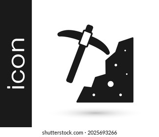 Black Pickaxe icon isolated on white background.  Vector