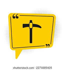 Schwarzes Pickaxe Symbol einzeln auf weißem Hintergrund. Symbol für gelbe Sprachblase. Vektorgrafik