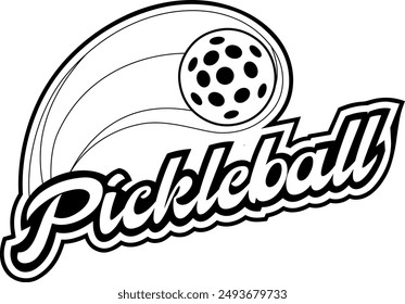 Black PickleBall Graphic Logo Design. Vector Hand Drawn Illustration Isolated On Transparent Background