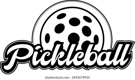 Black PickleBall Graphic Logo Design. Vector Hand Drawn Illustration Isolated On Transparent Background