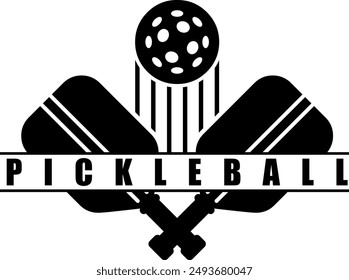 Black PickleBall Graphic Logo Design. Vector Hand Drawn Illustration Isolated On Transparent Background