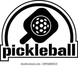 Black PickleBall Graphic Logo Design. Vector Hand Drawn Illustration Isolated On Transparent Background