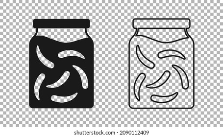 Black Pickled cucumbers in a jar icon isolated on transparent background.  Vector