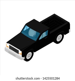 Black pickup truck, car isometric view isolated on white backgound