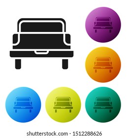 Black Pickup truck icon isolated on white background. Set icons colorful circle buttons. Vector Illustration