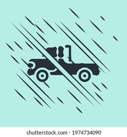 Black Pickup truck icon isolated on green background. Glitch style. Vector