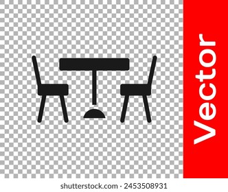 Black Picnic table with chairs on either side of the table icon isolated on transparent background.  Vector