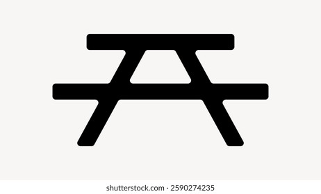 Black picnic table icon on a light background. Simple picnic table design. Minimalist picnic table symbol. Ideal for park or outdoor signage. User interface icon vector.