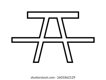 Black picnic table icon on white background
