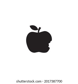 Ilustración vectorial del icono de Apple negro, icono del vector de silueta simple de manzana negra aislado en fondo blanco. Pictograma de frutas con símbolo de Apple