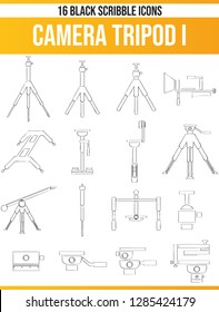 Black pictograms / icons on camera tripods. This icon set is perfect for creative people and designers who need the subject stands in their graphic designs.
