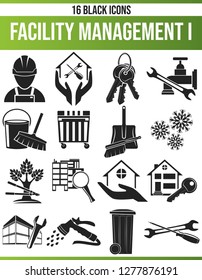 Black pictograms / icons on facility management. This icon set is perfect for creative people and designers who need the subject of trade in their graphic designs.
