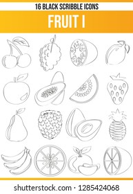 Black pictograms / icons on fruit. This icon set is perfect for creative people and designers who need the theme of fruit in their graphic designs.
