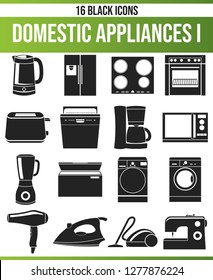 Black pictograms / icons on home appliances. This icon set is perfect for creative people and designers who need the issue of household appliances in their graphic designs.
