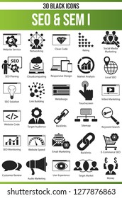 Black pictograms / icons on SEO. This icon set is perfect for creative people and designers who need the theme SEM in their graphic designs.
