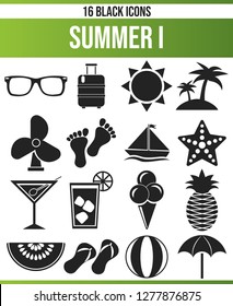 Black pictograms / icons on summer. This icon set is perfect for creative people and designers who need the theme of summer in their graphic designs.

