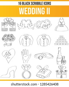 Black pictograms / icons on wedding. This icon set is perfect for creative people and designers who need the theme of love in their graphic designs.
