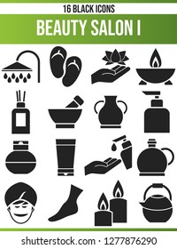 Black pictograms / icons on wellness. This icon set is perfect for creative people and designers who need the theme of beauty salon in their graphic designs.
