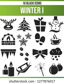 Black pictograms / icons on the winter. This icon set is perfect for creative people and designers who need the Christmas theme in their graphic designs.
