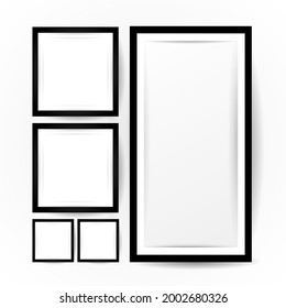 Diseño de marco de imagen negro , marco de imagen vertical realista, plantilla de simulación de marco de imagen aislada en fondo blanco. ilustración Vector EPS 10