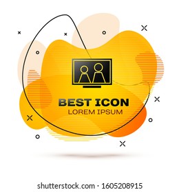 Black Picture frame on table icon isolated on white background. Abstract banner with liquid shapes. Vector Illustration